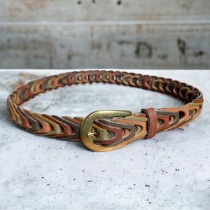 VTG Charter Club Women's Leather Belt Multi Color Interlocking Pattern Sz Small